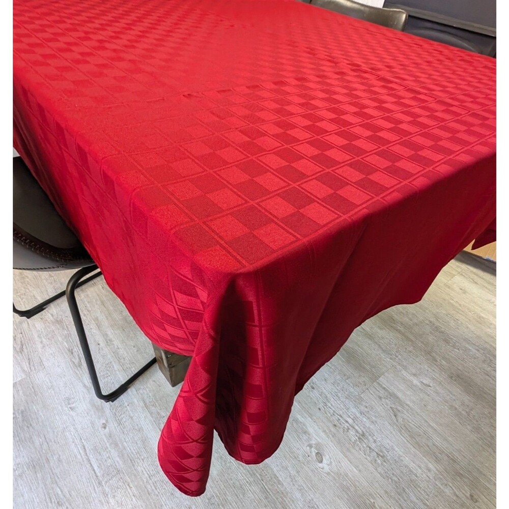 Food Network Tablecloth Scarlet Red Stain Resist 100X59" Jacquard Sateen Holiday
